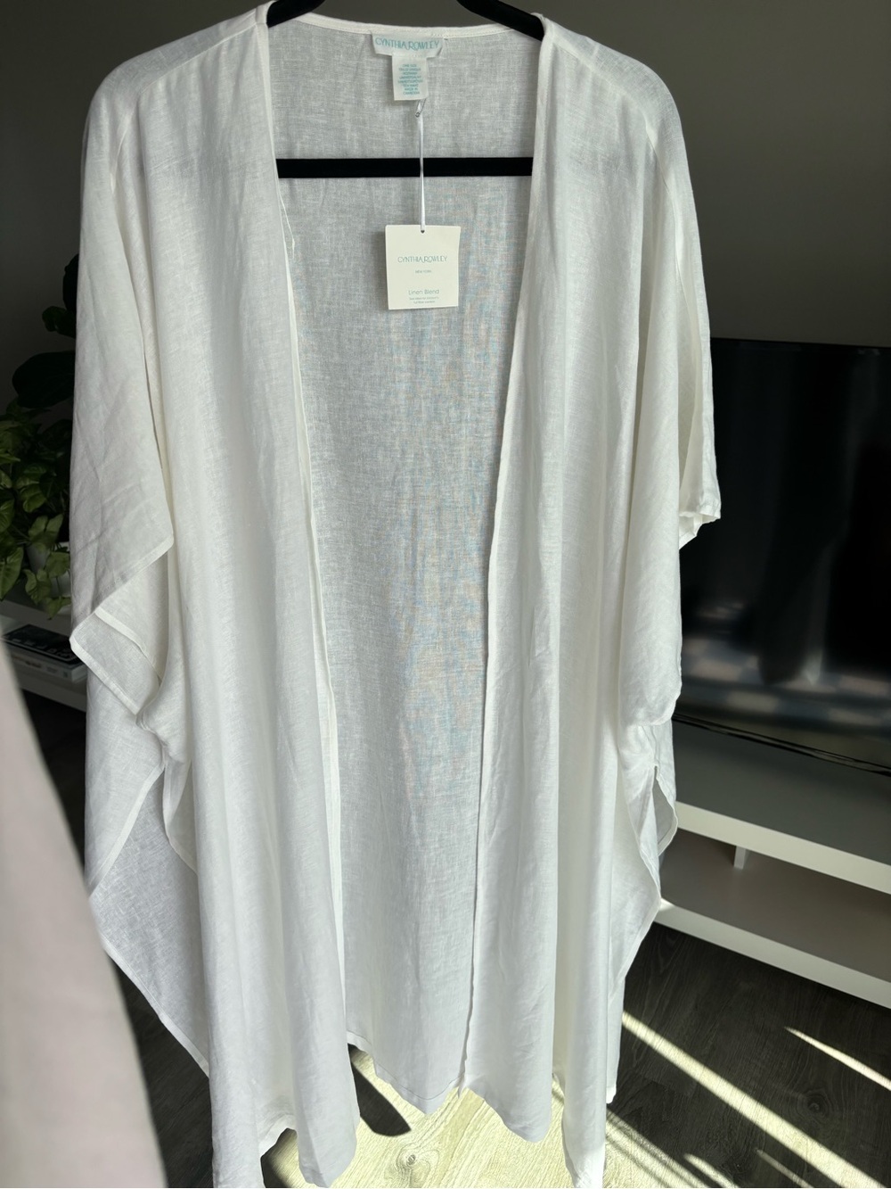 Cynthia Rowley White Linen Kimono Swim Cover-Up One Size NWT